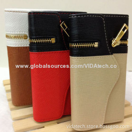 Leather Pouch Case with Zipper, for iPhone 5/5S, Factory